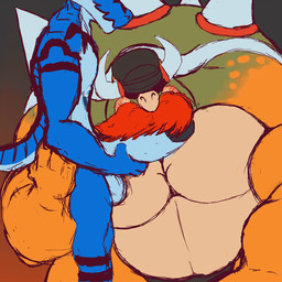 belly big_mustache brush brushing brushing_cock clothing duo erection facial_hair hat headgear headwear leather leather_hat leather_headgear leather_headwear male male/male markings muscular mustache mustache_ride pecs rubbing sex size_difference tickling asterondraws mario_bros mythology nintendo asteron bowser dragon kobold mythological_creature mythological_scalie reptile scalie turtle animated
