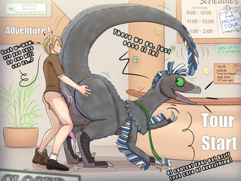 anal anal_penetration animal_genitalia animal_penis balls bestiality bodily_fluids butt claws cloaca cloacal cloacal_penetration cloacal_penis cloacal_rectum cloacal_rectum_penetration dialogue duo erection excessive_genital_fluids excessive_precum feathers feet feral feral_penetrated fluffy from_behind_position fur furniture genital_fluids genitals green_eyes hair human_on_feral human_penetrating human_penetrating_feral inside interspecies larger_feral larger_male larger_penetrated larger_sub long_tail looking_back male male/male male_feral male_human male_penetrated male_penetrating male_penetrating_male multicolored_body multicolored_fur nude nude_male open_mouth paws penetration penile penile_penetration penis penis_in_ass precum precum_string pupil raised_tail sex sickle_claw size_difference smaller_human smaller_male submissive tail tailbutt text thick_tail toe_claws tongue two_tone_body two_tone_fur anjydrawslewd dinosaur feathered_dinosaur feathered_scalie furred_scalie human mammal prehistoric_species reptile saurischian scalie theropod 2026 4:3 english_text hi_res
