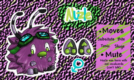 antennae_(anatomy) black_antennae clothing eyewear fangs fur gender_symbol goggles green_body green_clothing green_eyes green_eyewear green_goggles green_pawpads male_symbol multicolored_antennae pawpads purple_body purple_fur symbol teeth text two_tone_antennae white_antennae tuxiiedos nintendo pokemon nuzle_(tuxiiedos) generation_1_pokemon pokemon_(species) venonat 2013 character_name english_text model_sheet