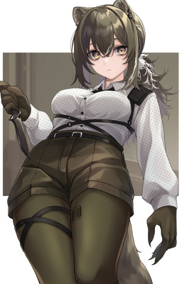 belt bottomwear breasts brown_eyes brown_hair clothing ear_piercing ear_ring female freckles hair holding_knife holding_object knife looking_at_viewer piercing ponytail ring_piercing shirt shorts simple_background solo tail topwear nameko_houshi arknights hypergryph studio_montagne robin_(arknights) animal_humanoid humanoid mammal mammal_humanoid procyonid procyonid_humanoid raccoon_humanoid 2022 absurd_res digital_media_(artwork) hi_res