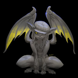 anthro black_background black_sclera clothing facial_piercing female hair hat headgear headwear horn looking_at_viewer membrane_(anatomy) membranous_wings nose_piercing nose_ring piercing ring_piercing simple_background smile solo tail teeth wings yellow_eyes 3ts-2rt deadlock_(game) valve valve_corporation ivy_(deadlock) gargoyle 1:1 digital_media_(artwork) hi_res