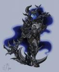 2014 anthro anthrofied armor biped blackmorass blue_body blue_fur convincing_weapon crossover equid female final_fantasy friendship_is_magic fur hair hasbro hi_res horn long_hair mammal melee_weapon my_little_pony polearm princess_luna_(mlp) scythe simple_background solo square_enix standing weapon