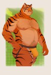 anthro areola barazoku belly biceps big_bulge big_muscles biped body_hair border bulge chest_hair clothed clothing fur green_background hand_on_hip happy_trail huge_muscles jockstrap jockstrap_only male male_anthro manly musclegut muscular muscular_anthro muscular_male navel nipples notched_ear pecs pubes scar simple_background smile solo standing teeth thick_arms thick_thighs topless topless_anthro topless_male tuft underwear underwear_only white_border zcdartz epic_games fortnite oscar_(fortnite) felid mammal pantherine tiger 2025 hi_res