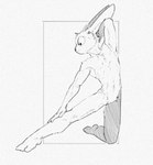 anthro athletic athletic_male biped exercise featureless_crotch feet fur geometric_background hand_behind_head hand_on_leg hand_on_own_leg kneeling looking_aside male male_anthro nude on_one_knee paper_background simple_background solo stretching stretching_legs resrabbutt lagomorph leporid mammal rabbit black_and_white digital_media_(artwork) hi_res monochrome shaded simple_shading sketch