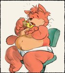 anthro belly big_belly chair clothing eating food furniture male moobs nipples overweight overweight_male pizza pizza_slice simple_background sitting solo underwear nondelismell mappy goro_(mappy) domestic_cat felid feline felis mammal 2024 hi_res