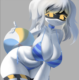 anthro big_breasts bikini breasts clothing female looking_at_viewer machine pose solo solo_focus solo_in_panel swimwear thick_thighs two-piece_swimsuit alaki_zezo glitch_productions murder_drones j_(murder_drones) robot robot_anthro absurd_res hi_res pinup
