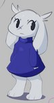 anthro blue_clothing blue_sweater blue_topwear clothed clothing eyelashes facial_scar female floppy_ears fur fur_tuft grey_background lop_ears scar simple_background solo standing sweater topwear tuft white_body white_fur brush_butt cave_story sue_sakamoto lagomorph leporid mammal mimiga rabbit 2021 digital_media_(artwork) shaded