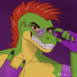 anthro green_body hair logo looking_at_viewer machine male muscular muscular_male red_hair simple_background smile solo teeth text mr._maestrello five_nights_at_freddy's five_nights_at_freddy's:_security_breach scottgames steel_wool_studios montgomery_gator alligator alligatorid animatronic crocodilian reptile robot scalie 1:1 2025 absurd_res artist_logo artist_name colored digital_drawing_(artwork) digital_media_(artwork) hi_res portrait signature watermark