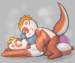 anal anal_penetration anthro balloon balloon_fetish barely_visible_genitalia barely_visible_penis bodily_fluids bow_tie duo freckled_face freckled_shoulders freckles genitals half-closed_eyes inflatable male male/male narrowed_eyes nude nude_anthro nude_male penetration penis saliva saliva_string selfcest square_crossover standing tail thrusting tongue tongue_out young young_anthro young_male badipoki float_(badipoki) animate_inanimate domestic_ferret living_balloon living_inflatable mammal mustelid musteline true_musteline weasel absurd_res hi_res adult_(lore)