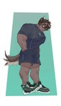 anthro big_muscles brown_body brown_fur clothed clothing eyewear footwear fur glasses horn male muscular shoes simple_background solo gao_53937056 lifewonders tokyo_afterschool_summoners catoblepas_(tas) mammal hi_res