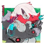 anthro balls big_breasts bodily_fluids breasts duo ejaculation erection female fur genital_fluids genitals grey_nipples gynomorph gynomorph/female handjob humanoid_genitalia humanoid_penis intersex intersex/female nipples orgasm penile penis sex magikarpii nintendo pokemon generation_8_pokemon hisuian_form hisuian_zoroark mammal pokemon_(species) regional_form_(pokemon) digital_media_(artwork) hi_res