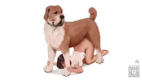 ambiguous_penetration bestiality bottomless breasts brown_body brown_fur brown_hair clothed clothing countershade_face countershade_torso countershading dewlap_(anatomy) duo feet female female_human female_penetrated feral feral_penetrating feral_penetrating_human fluffy fur hair holding_paws human_on_feral human_penetrated interspecies jowls larger_feral larger_male looking_offscreen male male/female male_penetrating male_penetrating_female mostly_nude obscured_face obscured_penetration paws penetration penile penile_penetration qr_code sex shirt shirt_only short_hair simple_background size_difference smaller_female smaller_human standing tail tan_body tan_fur topwear topwear_only underneath_another white_background white_clothing white_shirt white_topwear lupaningyo canid canine canis domestic_dog human mammal molosser 16:9 2025 4k absurd_res hi_res signature widescreen