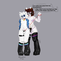 anthro chastity_cage chastity_device clothing dominant domination/submission duo ejaculation hands-free humiliation leash legwear male stars_(tlm103) submissive submissive_male thigh_highs deerpuppyy tankiloverm103 azriel_(kociemleko1) domestic_cat felid feline felis mammal hi_res