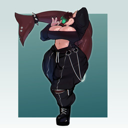 accessory anthro big_breasts big_tail boots border breasts brown_body brown_hair claws cleavage clothed clothing ear_piercing female footwear furgonomic_piercing furgonomics gradient_background hair highlights_(coloring) huge_breasts huge_hips huge_thighs lips lipstick makeup multicolored_body navel non-mammal_breasts non-mammal_navel piercing shoes simple_background slightly_chubby slightly_chubby_anthro slightly_chubby_female solo spiked_tailband tail tail_accessory tail_piercing tailband thick_thighs two_tone_body white_border wide_hips arthurdderhof nina_deepwaters aquatic fish shark 1:1 absurd_res hi_res
