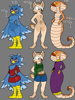 anthro apode blue_body clothed clothing female group legless nude orange_body serpentine short_tail simple_background tail tan_body text trio wings lotnik5 avian bird canid canine cardinal_(bird) cobra draconcopode elapid_(snake) fennec_fox fox indigo_bunting king_cobra mammal naga oscine passerina passerine reptile scalie snake snake_naga true_fox 3:4 model_sheet