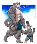 abs adult_on_young age_difference anthro bulge clothed clothing duo male size_difference standing underwear underwear_only young chan_kiti_chan felid feline mammal hi_res