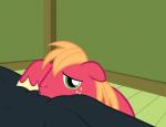 bed eye_shimmer feral furniture looking_at_viewer male pleading_eyes solo tail tail_motion tailwag badumsquish friendship_is_magic hasbro my_little_pony big_macintosh_(mlp) equid equine horse mammal pony 2d_animation animated hi_res motion_tweening short_playtime