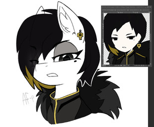 clothing coat ear_piercing eyelashes eyeshadow female looking_at_viewer makeup piercing ponification solo topwear airfly-pony hasbro lobotomy_corporation my_little_pony project_moon binah_(project_moon) equid equine horse mammal pony 2025 digital_media_(artwork) portrait sketch