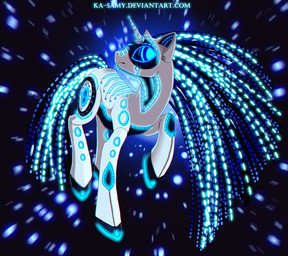 ambiguous_gender blue_eyes cord_hair feral grey_body grey_skin hooves horn machine nude pseudo_hair solo technology text ka-samy hasbro my_little_pony mythology fan_character equid equine mammal mythological_creature mythological_equine robot unicorn url