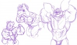 2013 alien anthro anthrofied biceps big_muscles blush bulge clothing crossover digital_drawing_(artwork) digital_media_(artwork) disney experiment_(lilo_and_stitch) fan_character felid flexing friendship_is_magic furry_(artist) group hasbro huge_muscles hyper hyper_muscles lilo_and_stitch lion male mammal monochrome mr._cake_(mlp) muscular muscular_male my_little_pony nipples notched_ear pantherine pecs purple_and_white scar simple_background sketch stray_(furry) thong underwear white_background