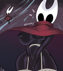 accident accidental_exposure big_breasts black_body blush blush_lines breasts cape clothing covering covering_crotch covering_self female huge_breasts lingerie nipples red_cape red_clothing solo surprised wide_hips wind gloomyacid hollow_knight_(franchise) team_cherry hornet_(hollow_knight) arthropod hi_res