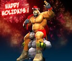 abs anthro arm_tuft armpit_hair beard biceps black_hair blue_bottomwear blue_clothing blue_shorts body_hair bottomwear brown_clothing brown_footwear brown_shoes carrying_another chest_hair christmas_clothing christmas_headwear clothed clothing costume duo facial_hair fingerless_gloves fireworks footwear fur gesture gloves goatee grey_body grey_fur hair handwear happy_trail hat headgear headwear holding_bag holidays jewelry looking_at_viewer male musclegut muscular navel necklace nipples on_shoulders pecs pubes red_bag red_bottomwear red_clothing red_shorts santa_costume santa_hat shoes shorts sideburns text topless tuft waving waving_at_viewer white_hair yellow_body yellow_fur braford christmas happy_holidays new_year kurt_(braford) simon_(braford) equid equine felid horse lion mammal pantherine 2015 3d_(artwork) dated digital_media_(artwork) english_text signature