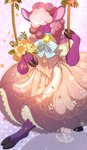 alternative_fashion anthro bouquet bow_(feature) clothed clothing cowbell curled_hair dress female flower fluffy frilly frilly_clothing frilly_dress hair hair_over_eyes hooves j-fashion lolita_(fashion) petticoat plant solo ferwanwan bovid caprine mammal sheep 2023 absurd_res hi_res watermark