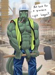 abs anthro armor biceps big_muscles big_penis bodily_fluids bottomwear clothed clothing flaccid foreskin forked_tongue genital_fluids genitals glans green_penis hammer headgear helmet humanoid_genitalia humanoid_penis implied_incest leaking_precum male muscular muscular_anthro muscular_male open_bottomwear open_clothing open_pants open_shirt open_topwear pants partially_clothed partially_retracted_foreskin pecs penis pink_glans precum scales shirt sledgehammer solo standing tongue tongue_out tools topwear triceps vein veiny_muscles veiny_penis tush_(artist) beastars gosha_(beastars) komodo_dragon lizard monitor_lizard reptile scalie absurd_res hi_res