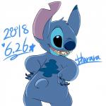 1:1 2018 4_fingers alien back_markings black_eyes blue_body blue_butt blue_claws blue_fur blue_nose blue_pawpads butt butt_pose claws digital_drawing_(artwork) digital_media_(artwork) disney experiment_(lilo_and_stitch) fingers fur hands_on_hips harara head_tuft hi_res hidden_mickey lilo_and_stitch looking_at_viewer looking_back markings notched_ear open_mouth open_smile pawpads pose rear_view signature simple_background small_tail smile solo star stitch_(lilo_and_stitch) tail teeth tuft white_background