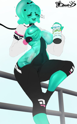 big_breasts blue_body breast_squeeze breasts collar dildo dildo_insertion female glistening glistening_body green_body hair holding_breast laugh mostly_nude nipples sex_toy sex_toy_insertion slurp_juice small_waist solo squeezing translucent translucent_body translucent_hair abioske epic_games fortnite ella_slurp goo_creature humanoid hi_res