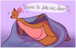 anthro beady_eyes bedroom_eyes bottom_heavy dialogue eyelashes featureless_chest female flat_chested heart_symbol huge_hips mature_female narrowed_eyes pear-shaped_figure plushie pouch_(anatomy) seam_(sewing) seductive smile solo text thick_thighs under_covers wide_hips bustingmangos disney winnie_the_pooh_(franchise) kanga animate_inanimate kangaroo living_plushie macropod mammal marsupial hi_res