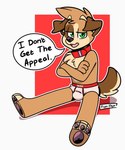 anthro barefoot black_pawpads briefs briefs_only brown_body brown_fur bulge canid canine canis clothed clothing collar colored_seam_underwear crossed_arms dialogue domestic_dog english_text feet fenn_(ziggy_fox) fur green_eyes half-closed_eyes hi_res male mammal narrowed_eyes pawpads red_background red_clothing red_collar red_seam_briefs red_seam_underwear shadow simple_background sitting solo tan_body tan_fur text tighty_whities topless underwear underwear_only upscale white_background white_briefs white_clothing white_underwear ziggy_fox