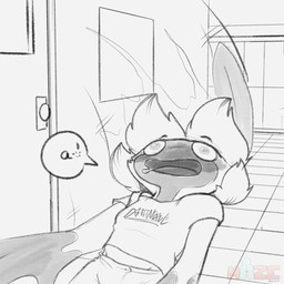 anthro backpack blush bodily_fluids bottomwear clothed clothing door drooling fainting falling fangs female flustered fur hair inside locker pigtails saliva school sharp_teeth shirt shorts smile solo speech_bubble standing t-shirt tail teeth text three-quarter_view tongue topwear young young_anthro young_female reyn_goldfur nintendo pokemon fan_character shelly_the_sneasel generation_8_pokemon hisuian_form hisuian_sneasel pokemon_(species) regional_form_(pokemon) 1:1 2025 artist_name digital_media_(artwork) monochrome watermark
