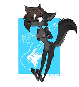anthro areola belly biped black_body black_fur breasts brown_hair casual_nudity curvy_figure ears_up feet female floating_eyebrows fur genitals hair hands_behind_back navel nipples nude pawpads pink_nipples pose raised_tail small_breasts smile solo tail text three-quarter_view toes vulva wide_hips serareldeer dakota_(serarel) canid canine canis mammal wolf 2022 artist_name dated digital_drawing_(artwork) digital_media_(artwork) english_text full-length_portrait hi_res portrait restricted_palette