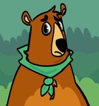 anthro black_nose brown_body brown_fur forest forest_background fur kerchief kerchief_only looking_at_viewer male mostly_nude multicolored_body nature nature_background neckerchief neckerchief_only neckwear plant tan_body tan_fur tree two_tone_body riddlebatjokes big_mouth_(series) mating_season_(series) netflix bear mammal 2025 low_res