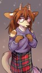 anthro bottomwear clothing eyewear femboy glasses hair horn kilt long_hair long_tail male shy skirt solo sweater tail topwear lonerdemiurge the_crown_of_leaves ferka sahash absurd_res hi_res