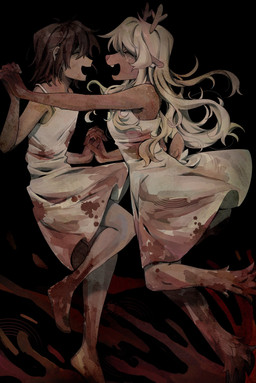 anthro black_background blonde_hair blood bodily_fluids brown_body brown_fur brown_hair clothing dress duo female fur gore hair male simple_background white_clothing white_dress goomyloid deltarune undertale_(series) kris_dreemurr noelle_holiday deer human mammal new_world_deer reindeer 2025 absurd_res hi_res nonbinary_(lore)