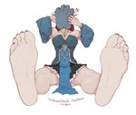 alien alien_(franchise) anthro barefoot big_breasts breasts claws clothing duo facehugger feet female foot_focus fur humanoid_feet kredri lesser_hybrid paws plantigrade simple_background soles solo sucking toe_claws toes