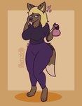 anthro big_breasts breasts female huge_breasts potion_bottle simple_background solo thick_thighs wide_hips nokamiwd jazz_(khainethewolf) african_wild_dog canid canine mammal absurd_res hi_res