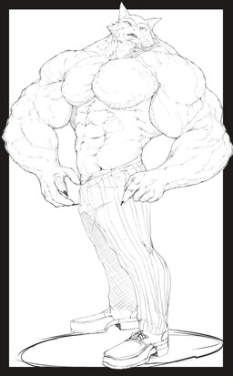 5_fingers abs anthro biceps big_muscles bottomwear claws clothed clothing fingers footwear fur huge_muscles hyper hyper_muscles looking_at_viewer male muscular muscular_anthro muscular_arms muscular_male obliques pants pattern_bottomwear pattern_clothing pattern_pants pecs pointy_ears serratus shoes simple_background smile smiling_at_viewer snout solo standing striped_bottomwear striped_clothing striped_pants stripes topless topless_anthro topless_male trapezius triceps white_background greebus beastars legoshi_(beastars) canid canine canis mammal wolf 2020 absurd_res black_and_white digital_drawing_(artwork) digital_media_(artwork) full-length_portrait hi_res line_art monochrome portrait