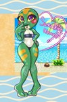 2_toes anthro bald breasts clothed clothing feet female legwear one-piece_swimsuit partially_clothed short_stack solo swimwear thick_thighs toes translucent translucent_clothing translucent_swimwear kinuckly gris_swimsuit meme_clothing sega sonic_the_hedgehog_(series) fan_character froggy_(sonic) polly_wog amphibian frog absurd_res hi_res meme