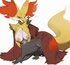 all_fours anthro areola aroused big_breasts biped bodily_fluids breasts clitoris dripping eyebrows fangs fellatio_gesture fellatio_request female female_anthro fur genital_fluids genitals gesture hand_gesture inviting_to_oral inviting_to_sex kneeling leaking leaking_pussy_juice looking_at_viewer multicolored_body multicolored_fur nipples offering_sex oral_request orange_body orange_fur pink_areola pink_nipples puffy_areola pussy_juice_leaking question_mark red_body red_eyes red_fur requesting sex_gesture sex_request smile solo spread_legs spreading suggestive suggestive_gesture sweat tail teeth thick_thighs tongue tongue_out vaginal_fluid_drip vaginal_fluid_string vaginal_fluids vulva white_body white_fur wide_hips yellow_tail tarashi nintendo pokemon delphox generation_6_pokemon pokemon_(species)