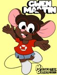 big_ears birthday bottomwear brazil clothing cowlick eyewear fungus glasses hair looking_at_viewer markings mole_(marking) mushroom outstretched_arms shorts simple_background tail yellow_background moisesgrafic gwen_geek gwen_martin mammal mouse murid murine rodent absurd_res hi_res