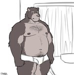 anthro belly bulge clothing kemono male moobs musclegut muscular navel nipples overweight overweight_male solo underwear cheotdo bear mammal 2021 hi_res