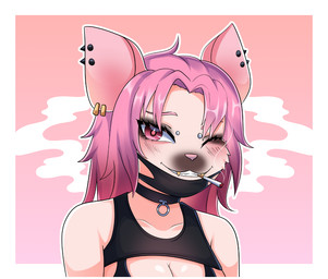 alternative_fashion anthro black_clothing choker cigarette clothing ear_piercing female gold_(metal) gold_tooth goth hair jewelry looking_at_viewer mask necklace one_eye_closed piercing pink_eyes pink_hair smoke smoking solo wink winking_at_viewer cressa_rainbows frankie_ratfood mammal murid murine rat rodent bust_portrait portrait