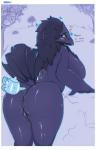 anthro anthrofied big_breasts big_butt breasts butt dialogue dripping female genitals glistening looking_back non-mammal_breasts pokemorph pussy solo text thick_thighs foxnick12 nintendo pokemon mavis_(lancefoxcia) avian bird corvid corviknight generation_8_pokemon oscine passerine pokemon_(species) 2019 english_text hi_res