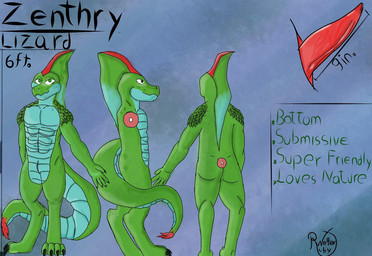 abs anthro black_outline blue_body blue_scales genitals green_body green_scales male multicolored_body multicolored_scales muscular muscular_anthro muscular_male outline penis scales severed_body_part severed_tail simple_background solo stated_height stated_penis_size tail text zenthry_(character) lizard reptile scalie digital_media_(artwork) english_text model_sheet