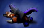 anthro canid canine canis cowgirl_position digital_media_(artwork) duo fox from_front_position fur half-closed_eyes hand_on_back hi_res holidays huffles_the_fox_(artist) huffles_the_fox_(character) love lying_on_another male male/male mammal narrowed_eyes nunki_wolf on_bottom on_top sex simple_background smile straddling tail valentine's_day wolf