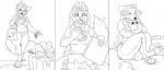 anthro biped breasts clothed clothing female hair open_mouth plushie shirt sitting smile solo standing tattoo topwear dbd blizzard_entertainment cowchop warcraft canid canine canis jackal mammal moonkin 2017 comic hi_res line_art monochrome