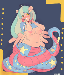 anthro apode belly blush blush_lines breasts clothing collar curvy_figure ear_piercing ear_ring female legless looking_at_viewer piercing ring_piercing serpentine simple_background solo split_form wings anykoe hasbro my_little_pony mythology minty_star_(anykoe) draconcopode equid equine horse lamia mammal mythological_creature mythological_equine pegasus pit_viper pony rattlesnake reptile scalie snake viper hi_res signature